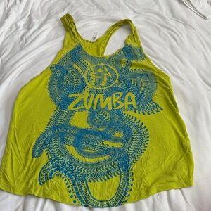 Zumba Lime Green Tank with Teal Blue Graphic